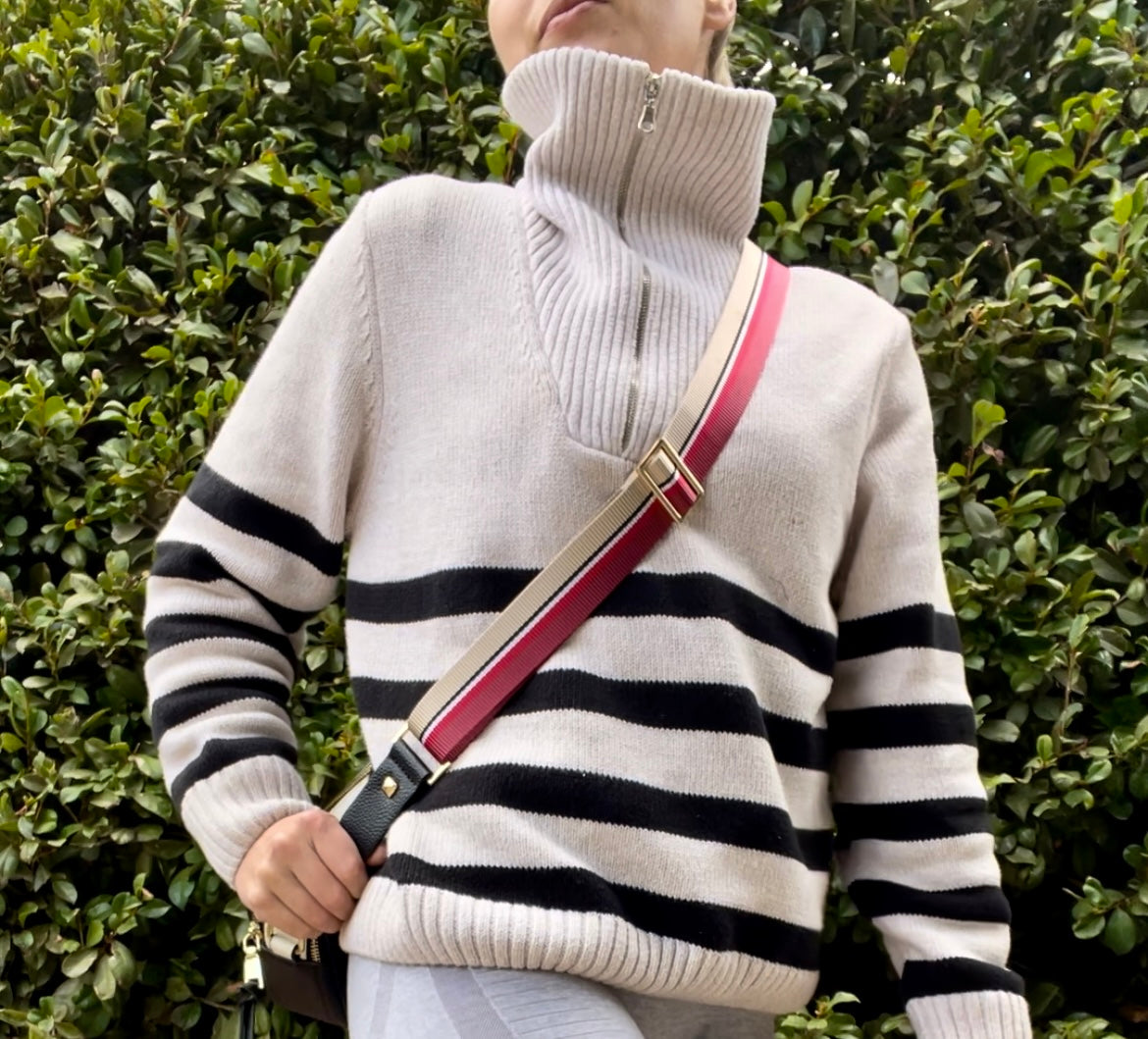 Stripes Beige and Burgundy Bag Strap